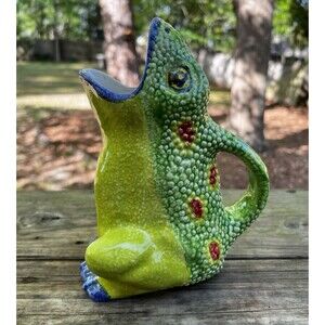 Vietri Majolica Style Frog Pitcher Made in Italy 8" Tall Charming Whimsical
